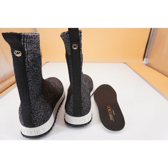 Jimmy Choo Norway Black Silver Lurex Sock Ankle Boot SZ 38 Sneaker Women's $850 - Picture 7 of 10